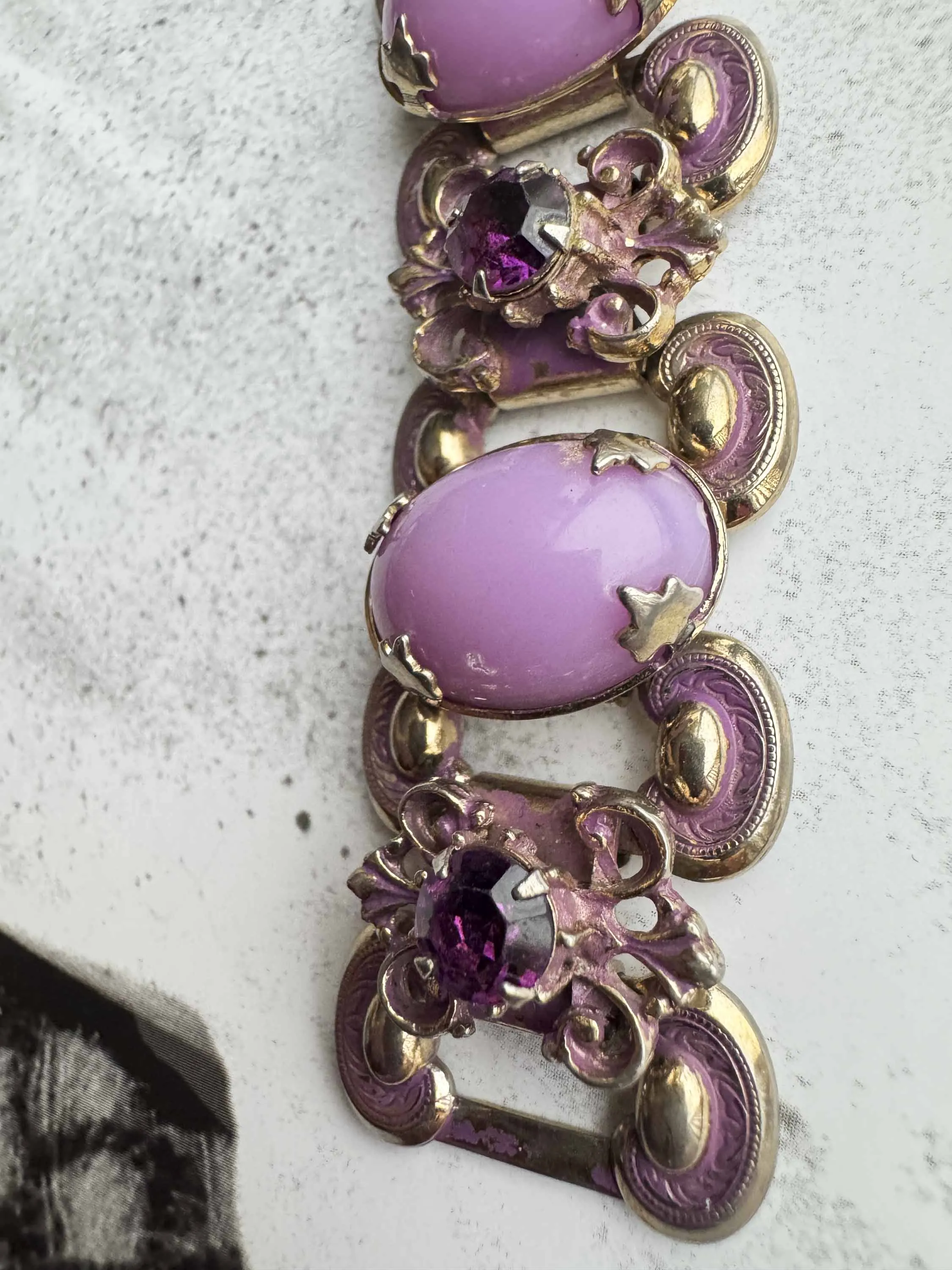 Vintage Lavender Enamel & Amethyst Rhinestone Bracelet
