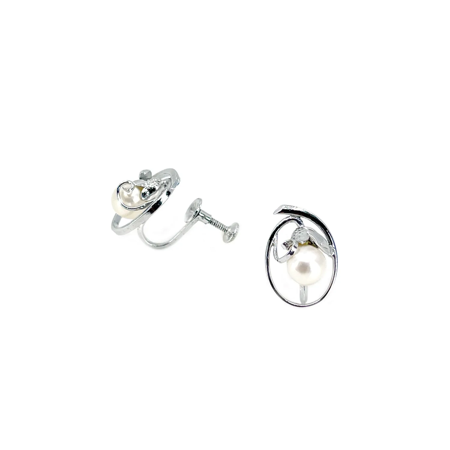 Vintage Maruwa Pearl Designer Akoya Saltwater Cultured Pearl Screwback Eggplant Earrings Original Box- Sterling Silver