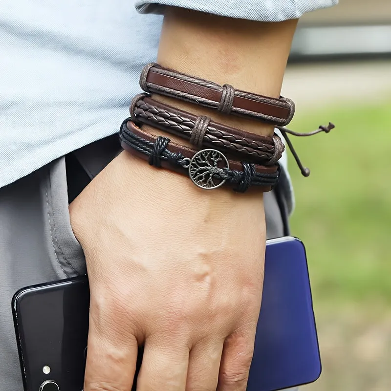 Vintage Men's Multilayer Tree Of Life Leather Bracelet