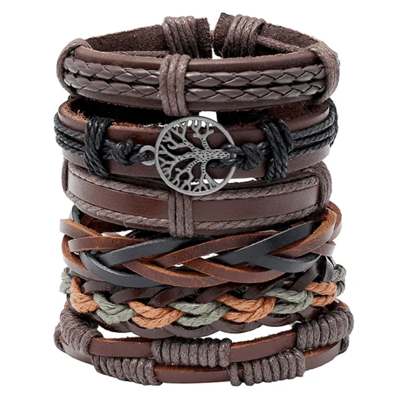 Vintage Men's Multilayer Tree Of Life Leather Bracelet
