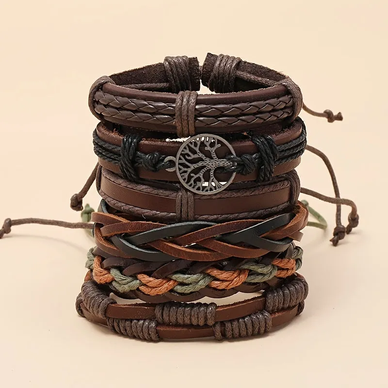 Vintage Men's Multilayer Tree Of Life Leather Bracelet