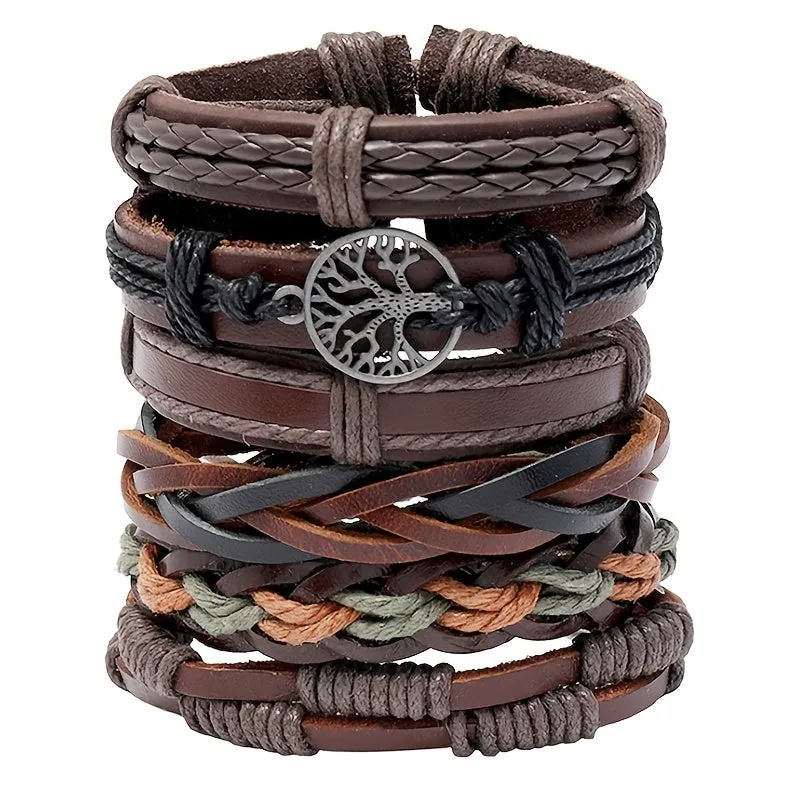 Vintage Men's Multilayer Tree Of Life Leather Bracelet