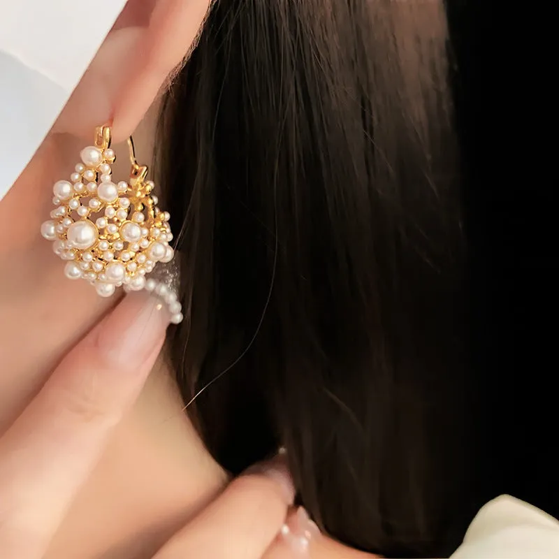 Vintage Pearl Cluster Statement Earrings for Women