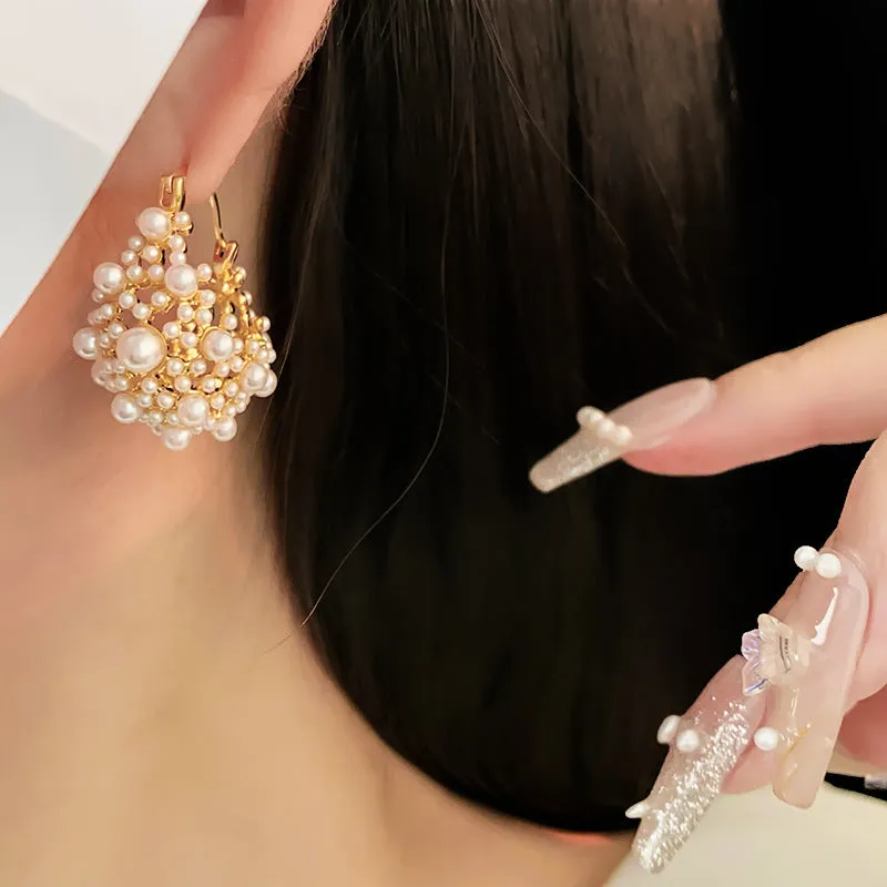 Vintage Pearl Cluster Statement Earrings for Women