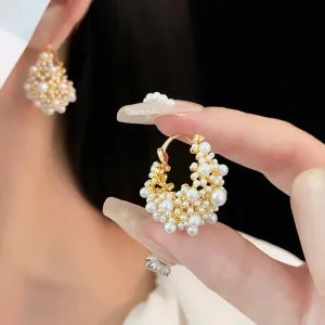 Vintage Pearl Cluster Statement Earrings for Women