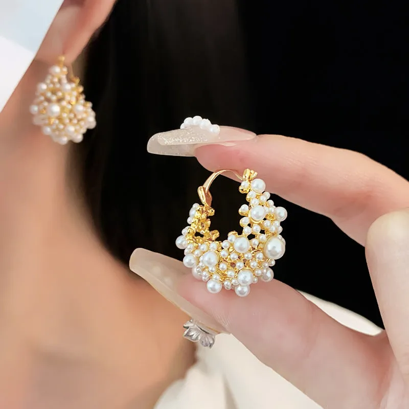 Vintage Pearl Cluster Statement Earrings for Women