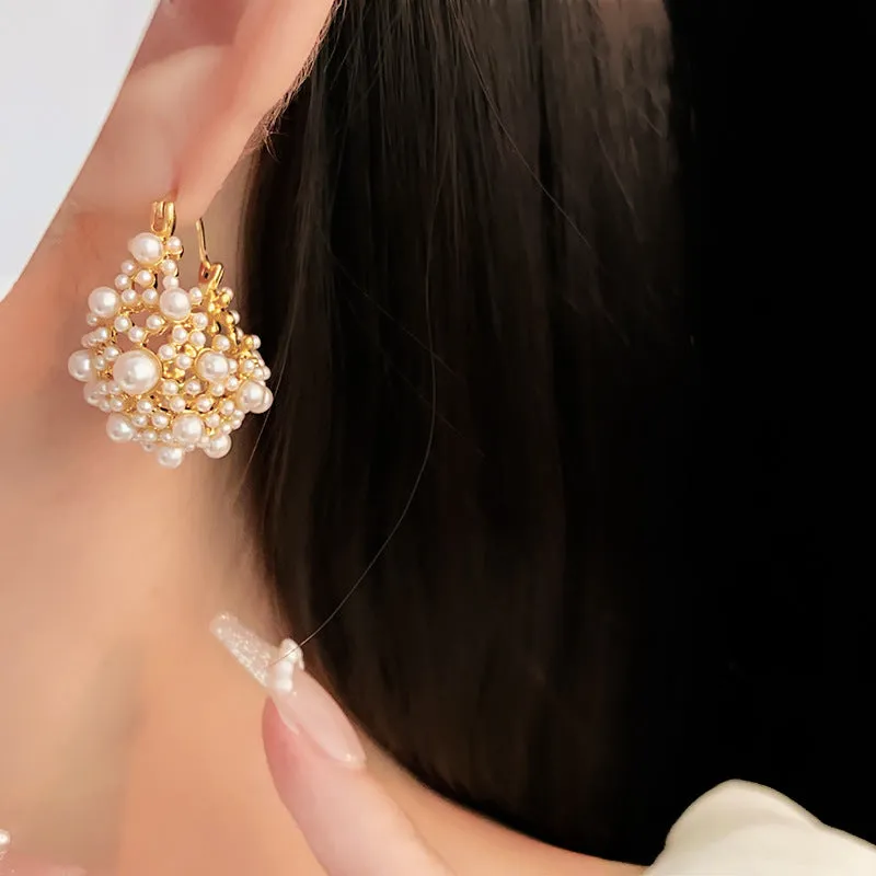 Vintage Pearl Cluster Statement Earrings for Women