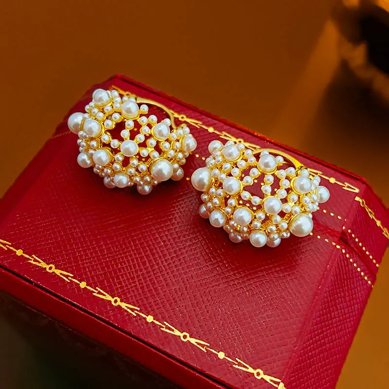 Vintage Pearl Cluster Statement Earrings for Women