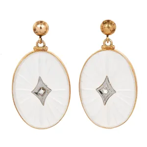 Vintage Rock Crystal and Diamond Earrings in Gold, Made in the Style of Camphor Glass