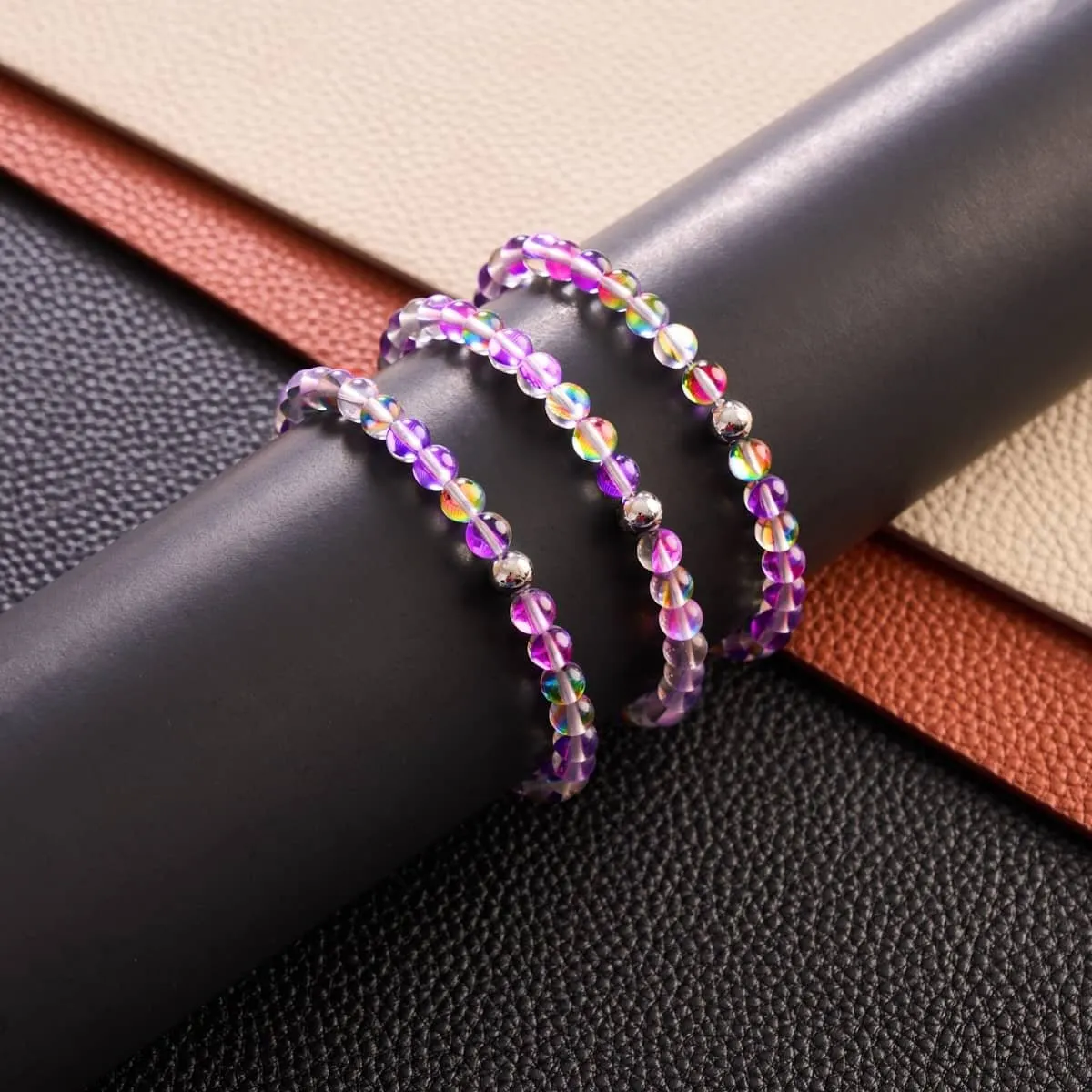 Violet Andromeda | Silver | Galaxy Glass Bead Bracelet