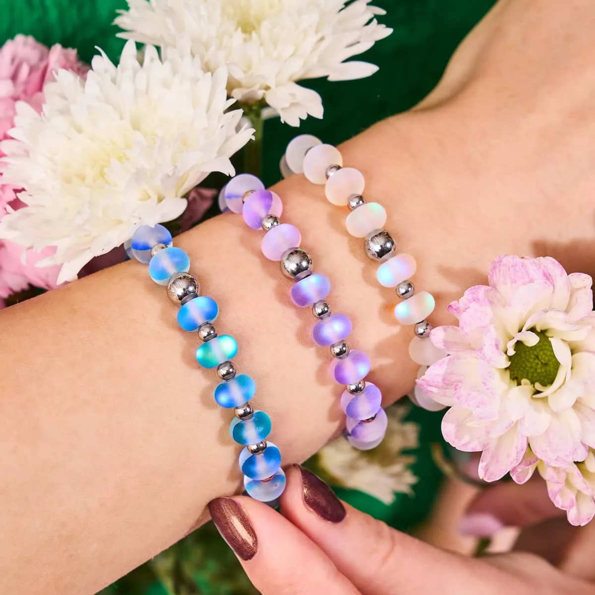 Violet | Silver | Mermaid Glass Macaron Bracelet