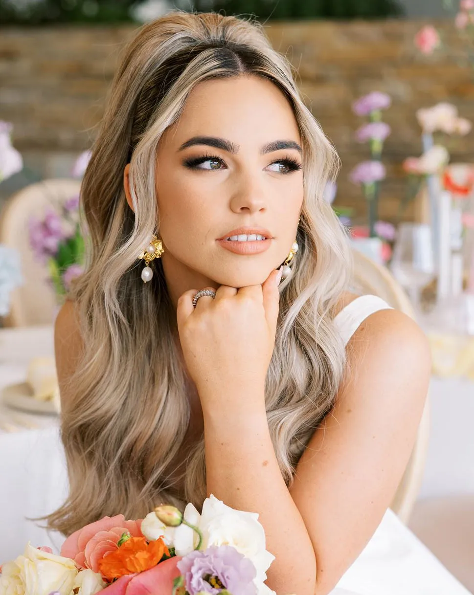 wedding earrings - modern pearl and orchid floral - Aria by Lola Knight