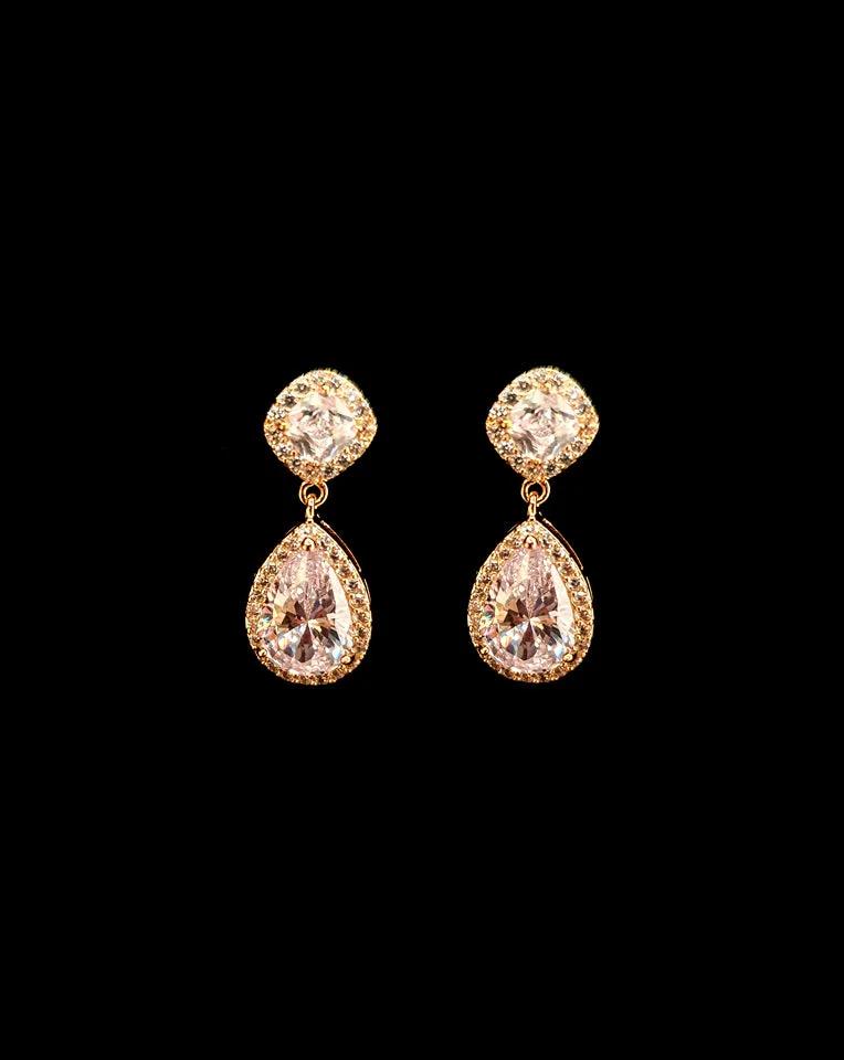 Wedding earrings - small pear drop with halo - Gabriela by Johnny B at Kezani