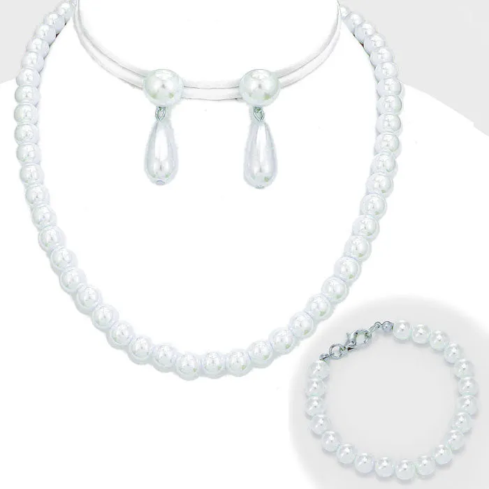 Wedding Jewelry | White Pearl Necklace Set | 203327