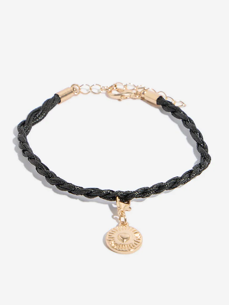 Westside Accessories Black & Gold Charms Bracelet Set - Pack of 4