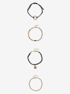 Westside Accessories Black & Gold Charms Bracelet Set - Pack of 4