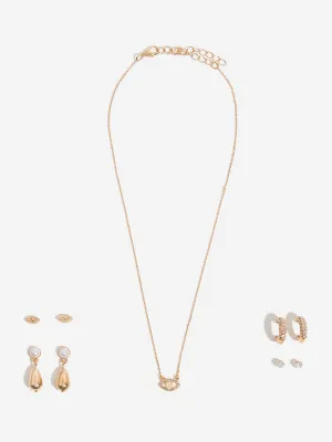 Westside Accessories Gold Evil Eye Charm Necklace and Earrings Set