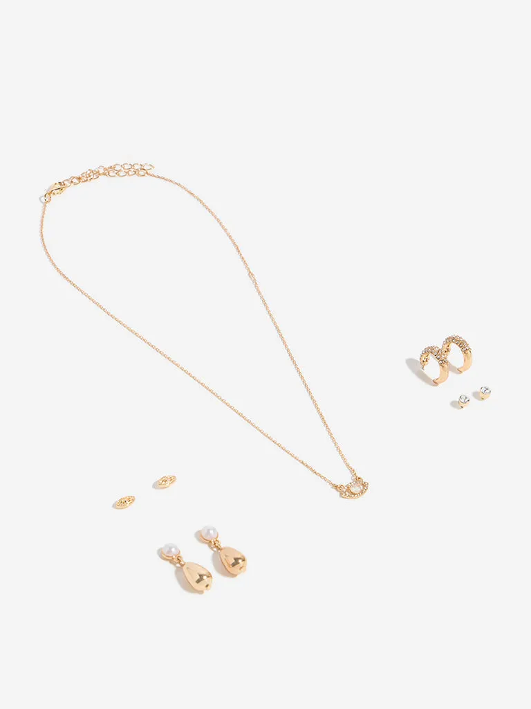 Westside Accessories Gold Evil Eye Charm Necklace and Earrings Set