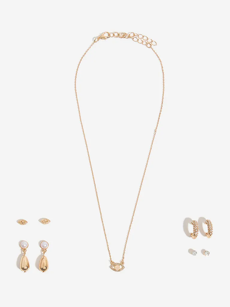 Westside Accessories Gold Evil Eye Charm Necklace and Earrings Set