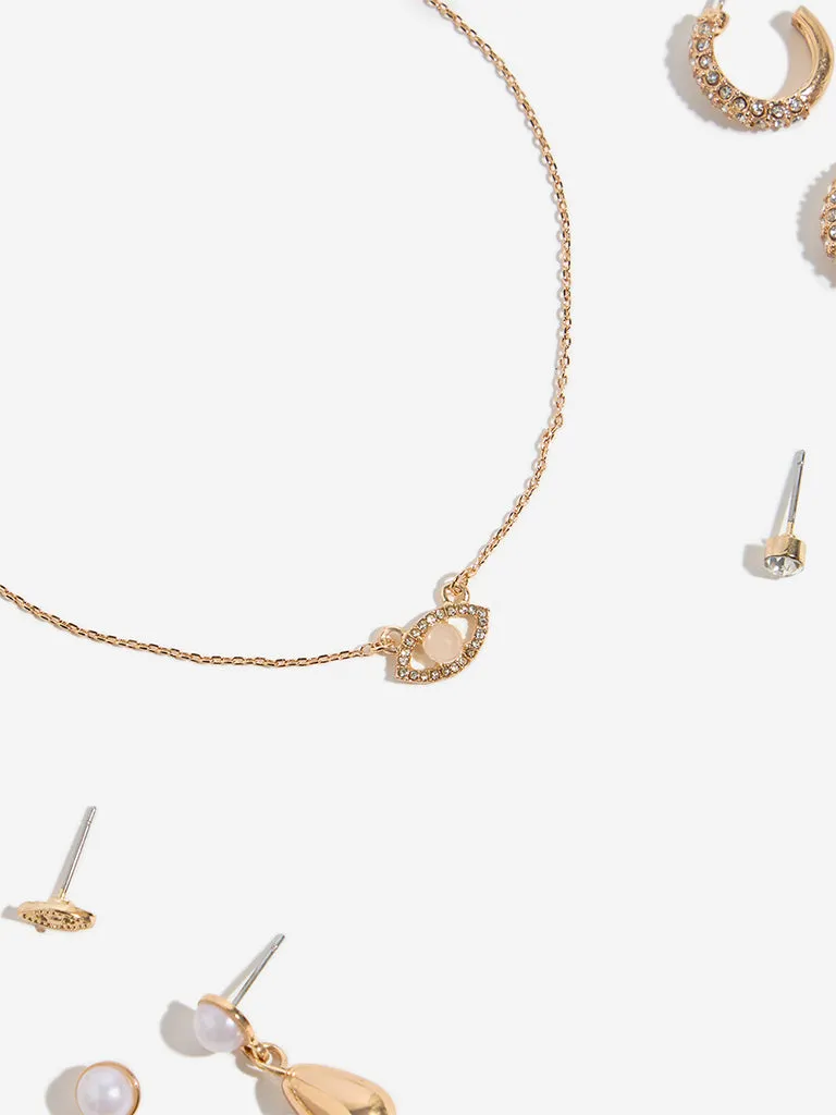 Westside Accessories Gold Evil Eye Charm Necklace and Earrings Set