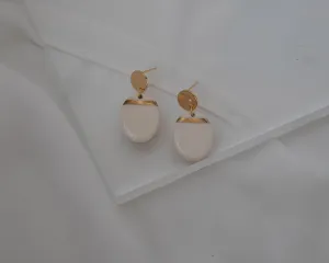White and Gold Porcelain Oval Drop Earrings