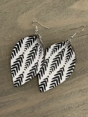 White Chevron Leather Earrings
