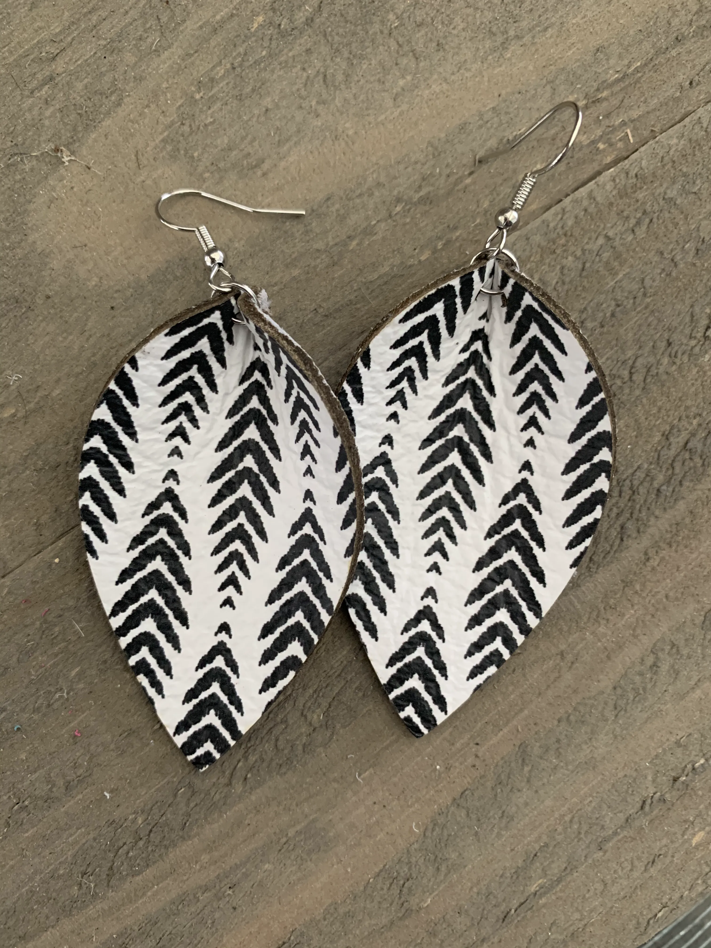 White Chevron Leather Earrings