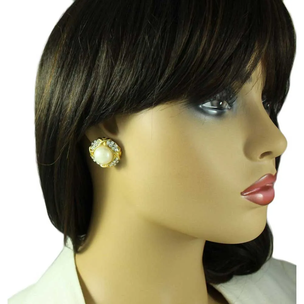 White Dome Pearl Surrounded by Crystals Clip Earring - PRE350
