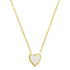 WHITE HEART ENAMEL NECKLACE GOLD