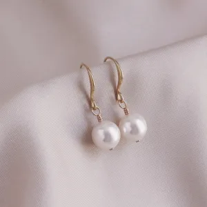 White Round Pearl & Gold Earrings