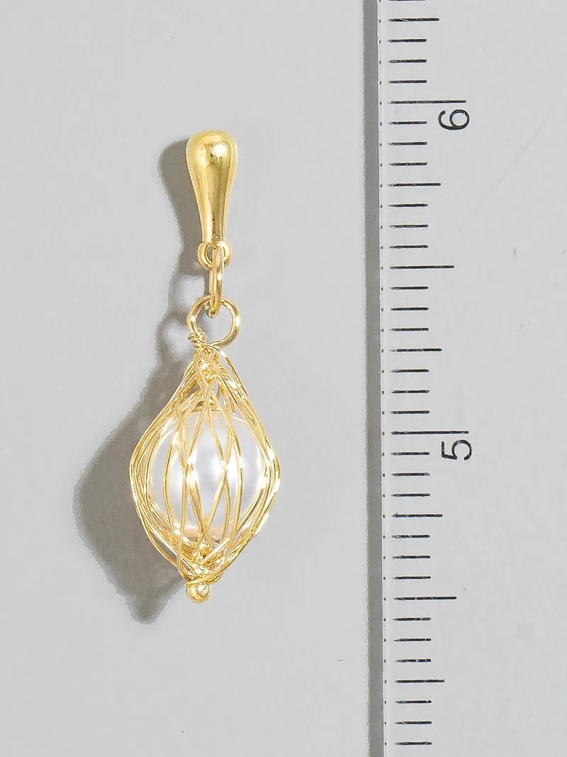 Wire Cage Pearl Bead Charm Dangle Earrings