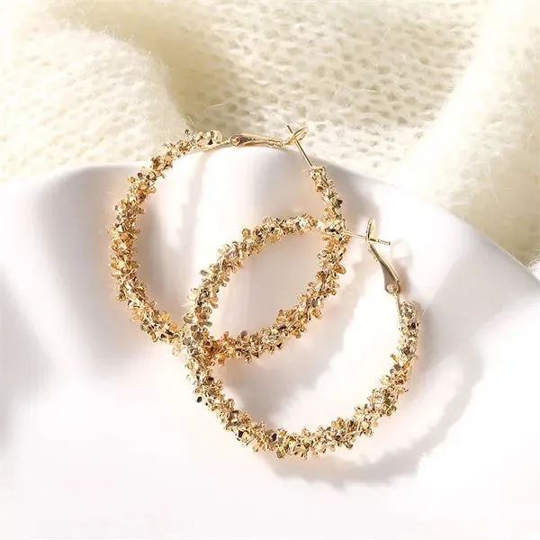 Women Gold Round Pearl Earrings Set