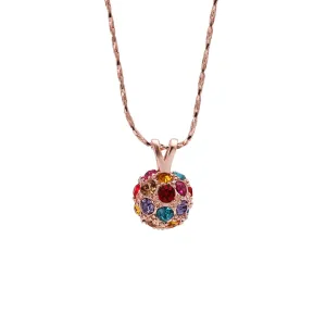 Women's Fashion Crystal Ball Pendant Necklace with Multicolored Crystal Accents - Rose Gold