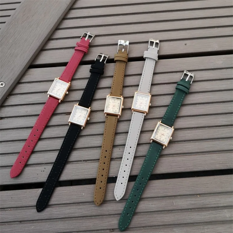 Women's Square Dial Leather Strap Watches