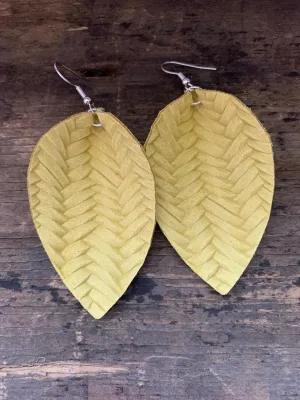Yellow Braided Leather Earrings