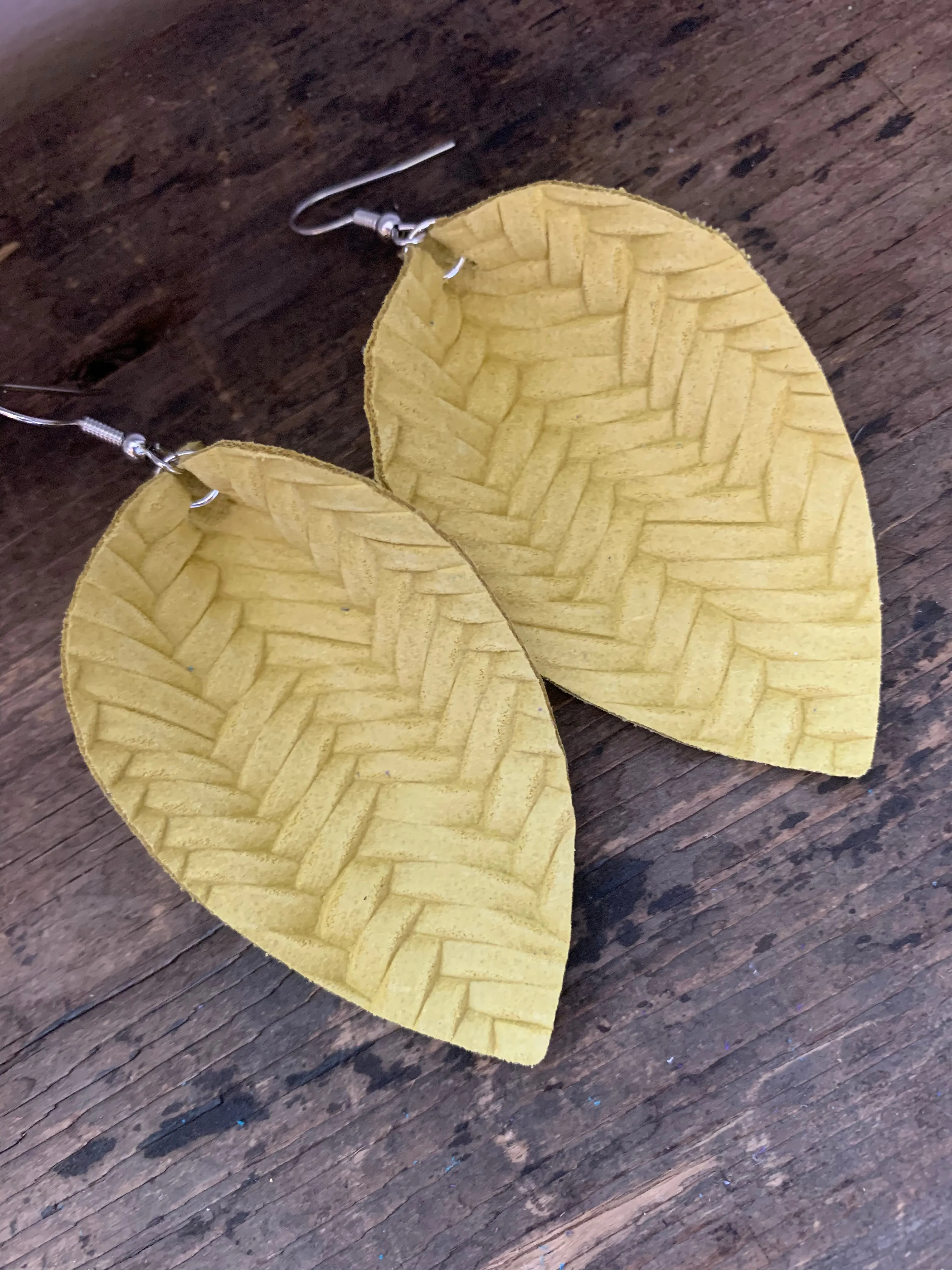 Yellow Braided Leather Earrings