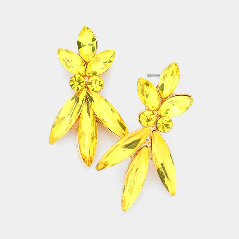 Yellow Crystal Marquise Stone Interview Earrings  | Young Girls Pageant Earrings | 542248