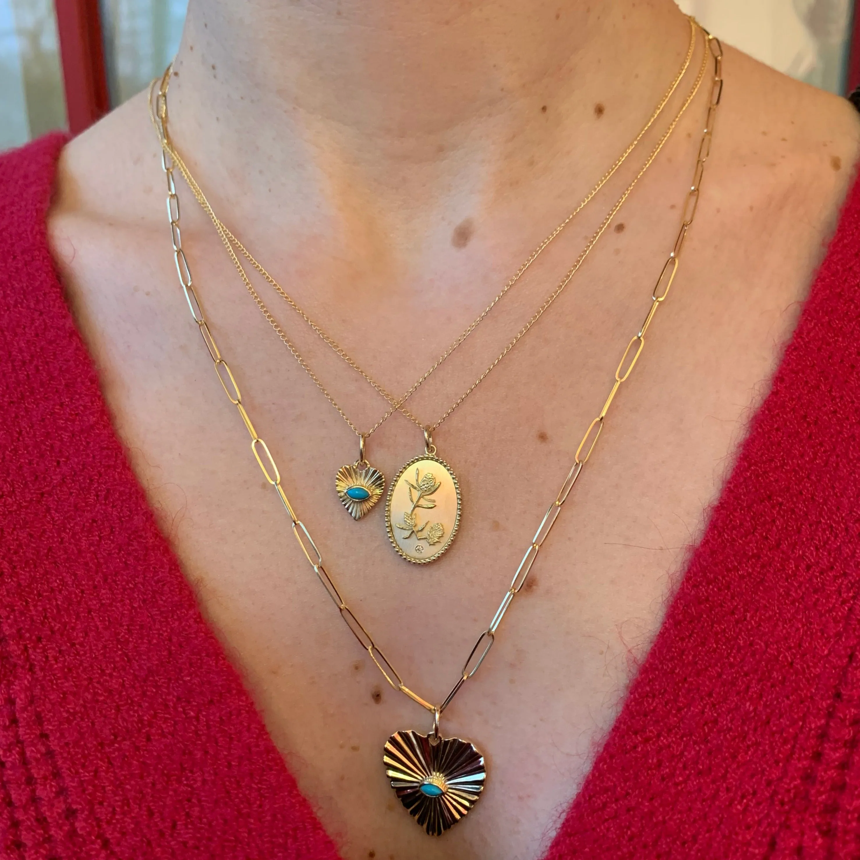 Zahava Heirlooms Mini Turquoise Sunbeam Heart Necklace