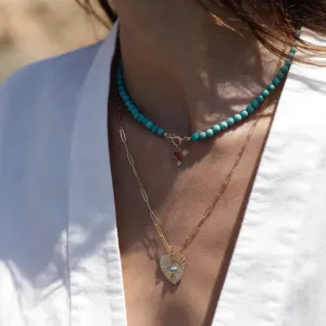 Zahava Heirlooms Turquoise Sunbeam Heart Paper Clip Chain