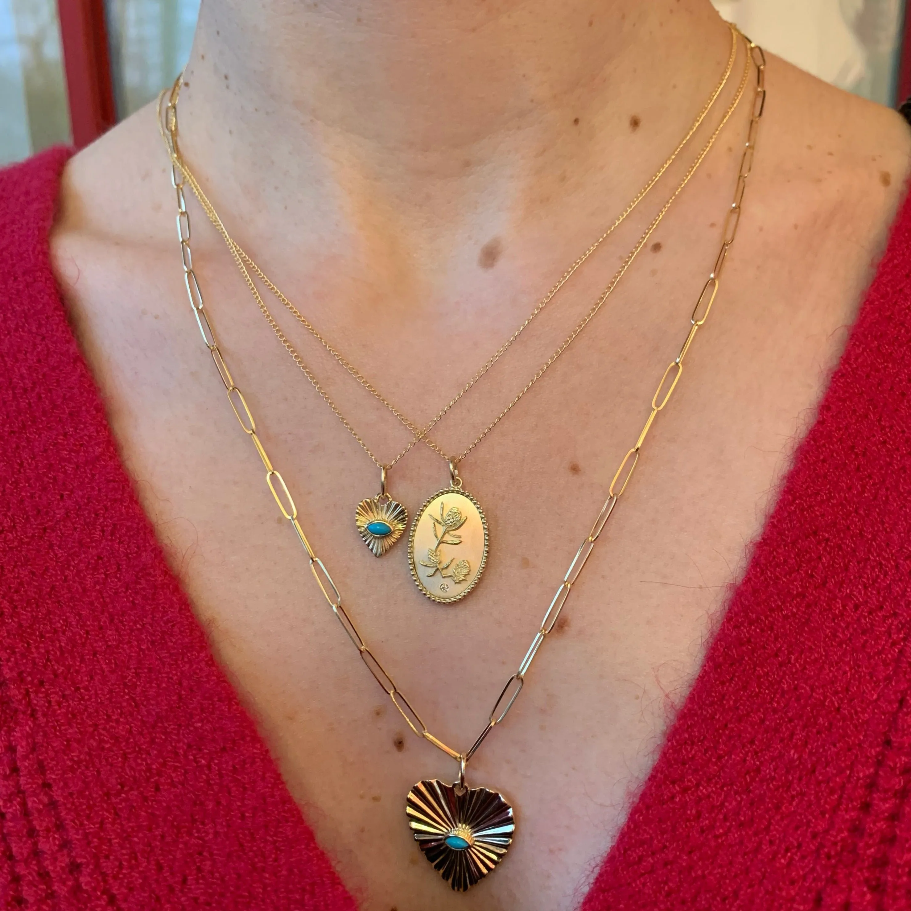 Zahava Heirlooms Turquoise Sunbeam Heart Paper Clip Chain